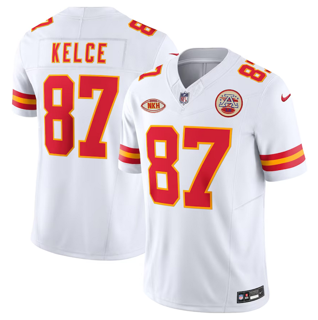 Men’s Kansas City Chiefs #87 Travis Kelce White 2023 F.U.S.E. With "NKH" Patch Vapor Untouchable Limited Stitched Jersey