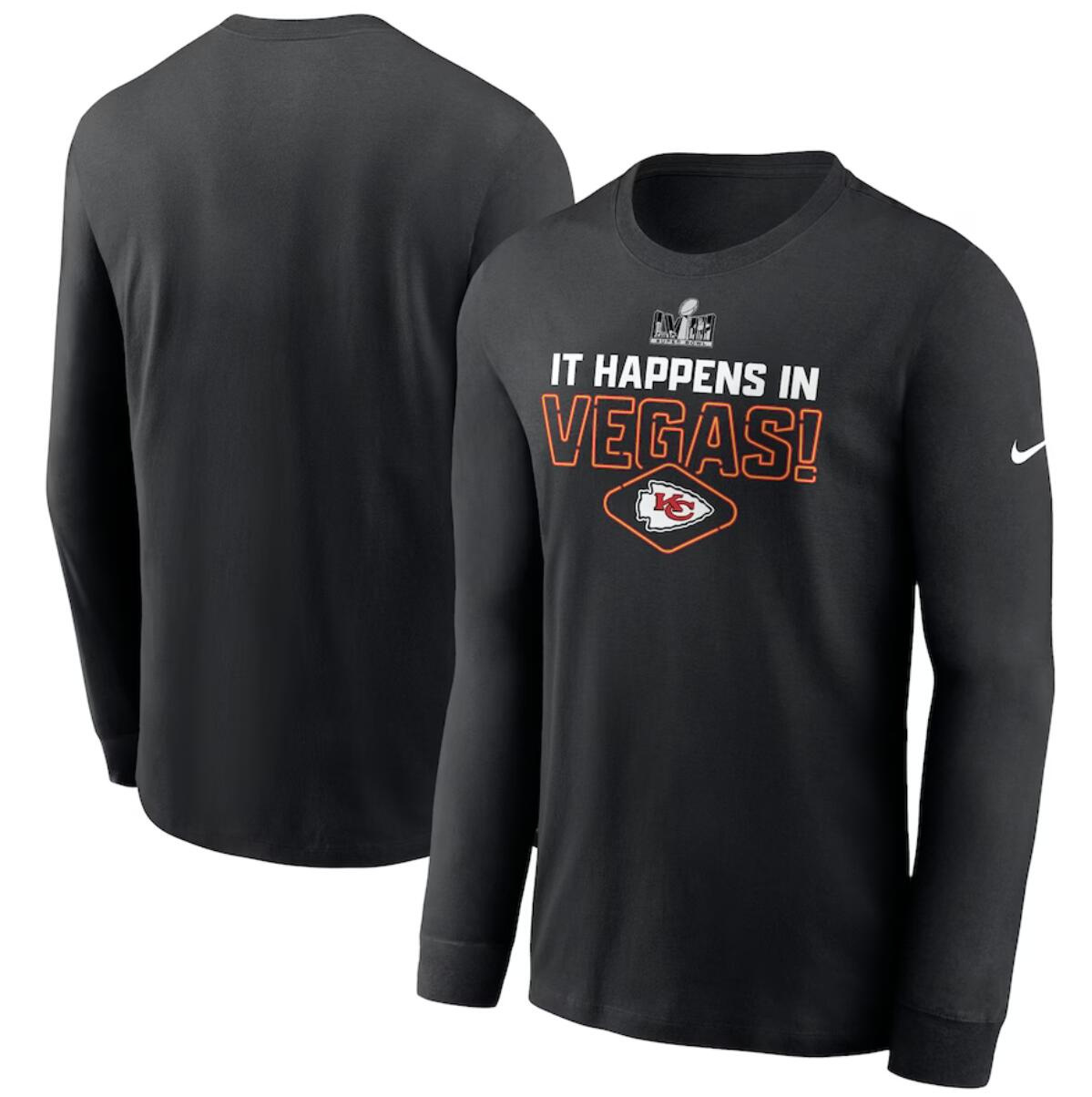 Men's Kansas City Chiefs Black Super Bowl LVIII Logo Lockup Long Sleeve T-Shirt
