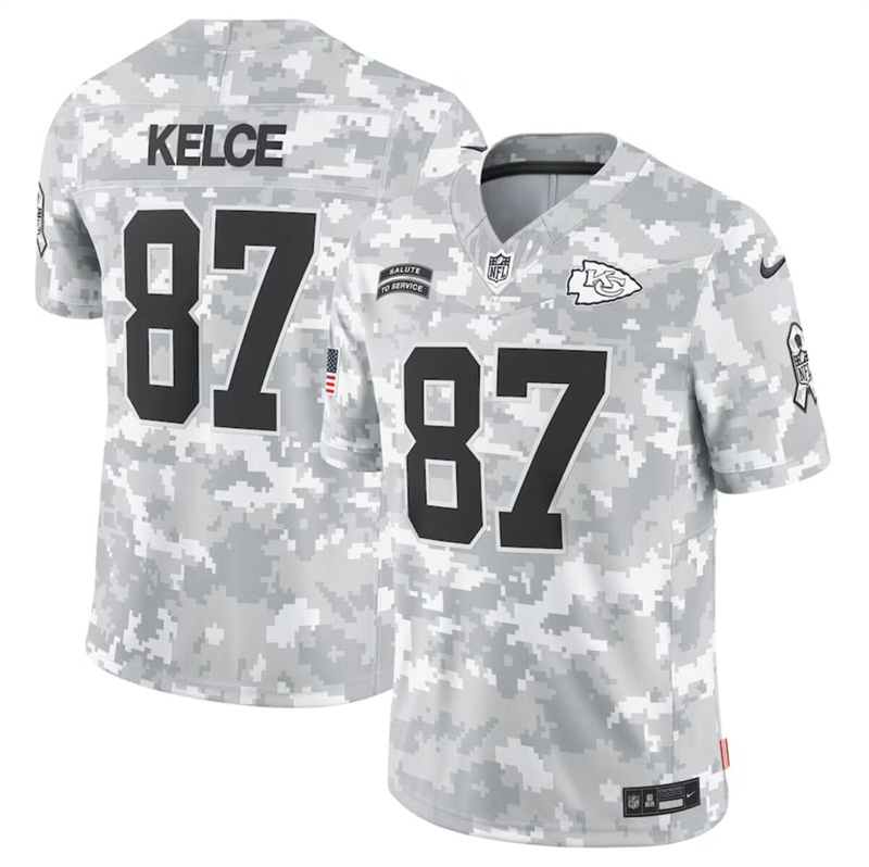 Men's Kansas City Chiefs #87 Travis Kelce 2024 F.U.S.E Arctic Camo Salute to Service Limited Stitched Football Jersey Men's Kansas City Chiefs #87 Travis Kelce 2024 F.U.S.E Arctic Camo Salute to Service Limited Stitched Football Jersey