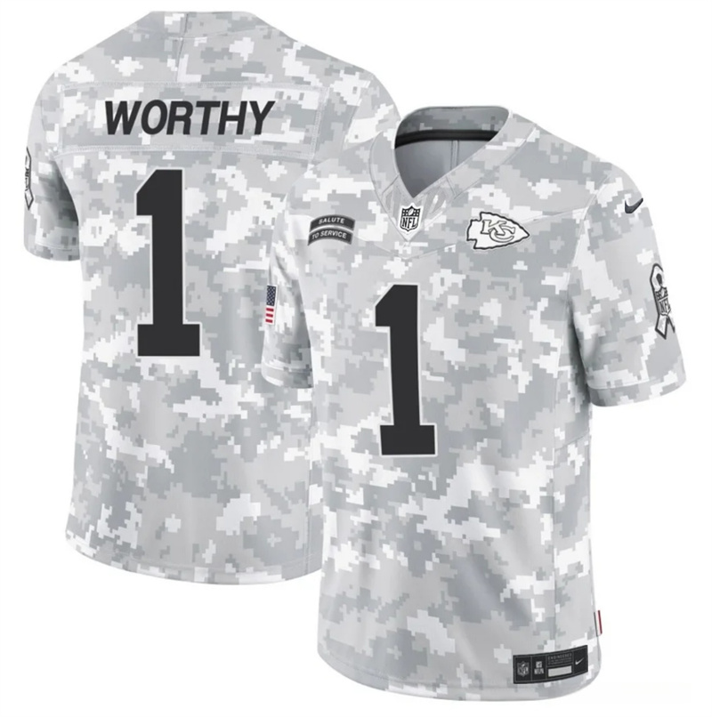 Men's Kansas City Chiefs #1 Xavier Worthy 2024 F.U.S.E Arctic Camo Salute to Service Limited Stitched Football Jersey
