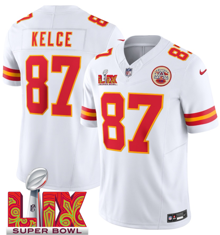 Men's Kansas City Chiefs #87 Travis Kelce White F.U.S.E. 24/25 Super Bowl LIX Vapor Untouchable Limited Stitched Football Jersey
