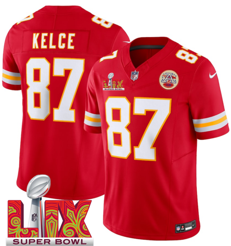 Men's Kansas City Chiefs #87 Travis Kelce Red F.U.S.E. 24/25 Super Bowl LIX Vapor Untouchable Limited Stitched Football Jersey