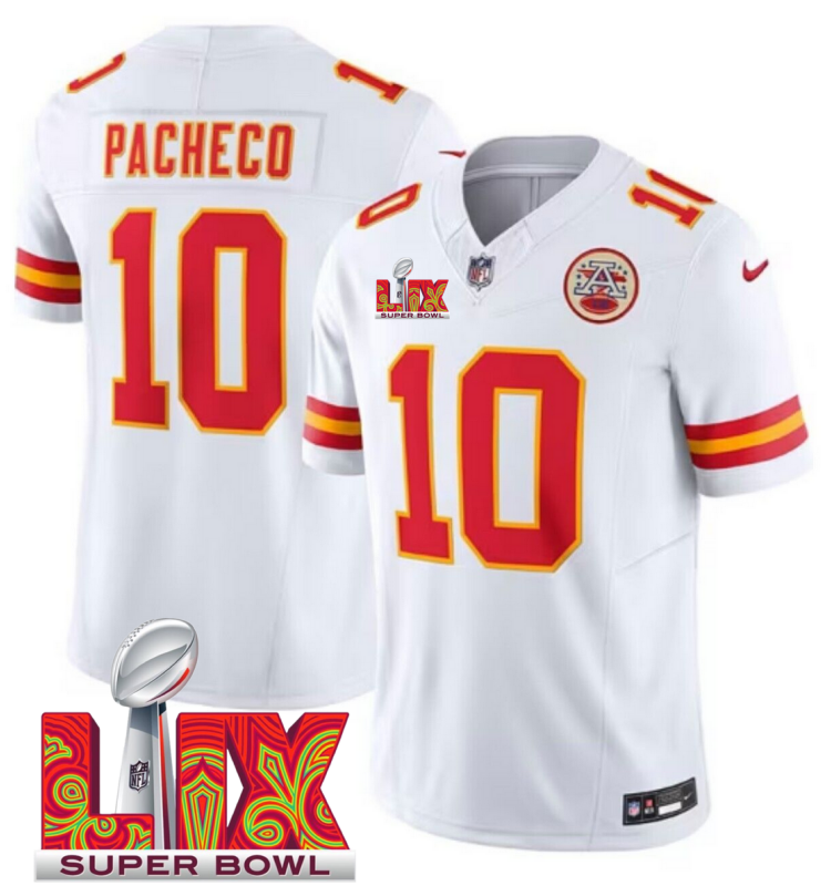 Men's Kansas City Chiefs #10 Isiah Pacheco White F.U.S.E. 24/25 Super Bowl LIX Vapor Untouchable Limited Stitched Football Jersey