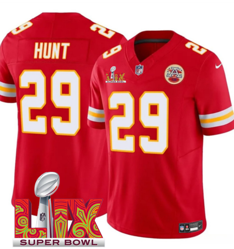 Men's Kansas City Chiefs #29 Kareem Hunt Red F.U.S.E. 24/25 Super Bowl LIX Vapor Untouchable Limited Stitched Football Jersey