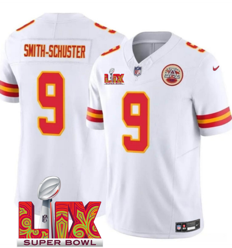 Men's Kansas City Chiefs #9 JuJu Smith-Schuster White F.U.S.E. 24/25 Super Bowl LIX Vapor Untouchable Limited Stitched Football Jersey Men's Kansas City Chiefs #9 JuJu Smith-Schuster White F.U.S.E. 24/25 Super Bowl LIX Vapor Untouchable Limited Stitched Football Jersey