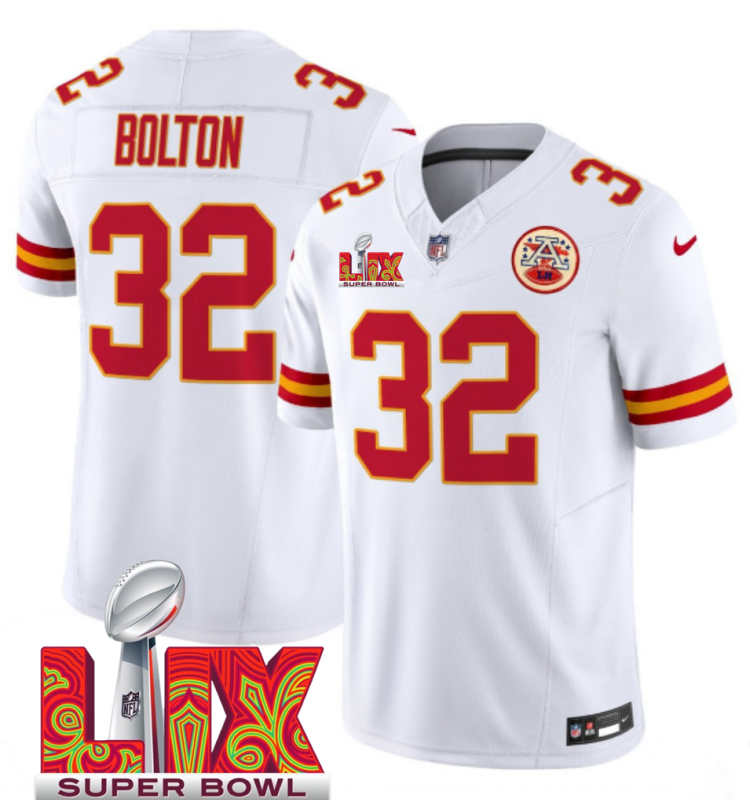 Men's Kansas City Chiefs #32 Nick Bolton White F.U.S.E. 24/25 Super Bowl LIX Vapor Untouchable Limited Stitched Football Jersey
