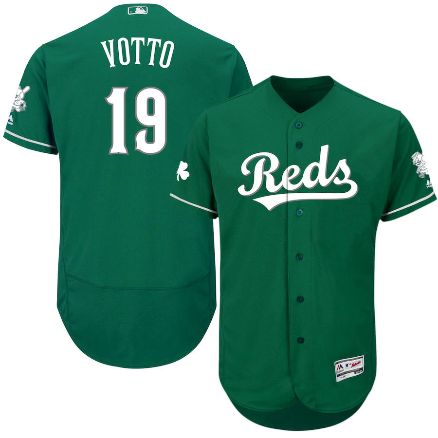 Cincinnati Reds #19 Joey Votto Majestic St. Patrick's Day Flex Base Authentic Collection Celtic Player Jersey Green