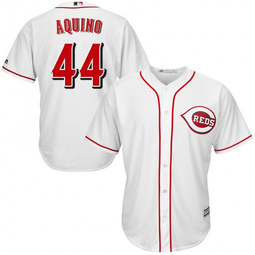Men's Reds #44 Aristides Aquino Majestic White Home Official Cool Base Player Jersey