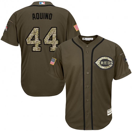 Reds #44 Aristides Aquino Green Salute to Service Stitched MLB Jersey