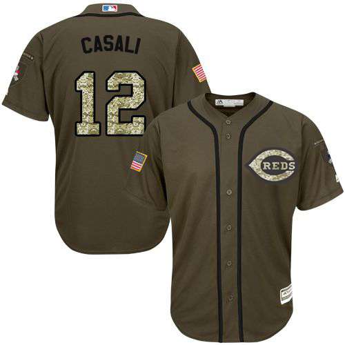 Reds #12 Curt Casali Green Salute to Service Stitched MLB Jersey