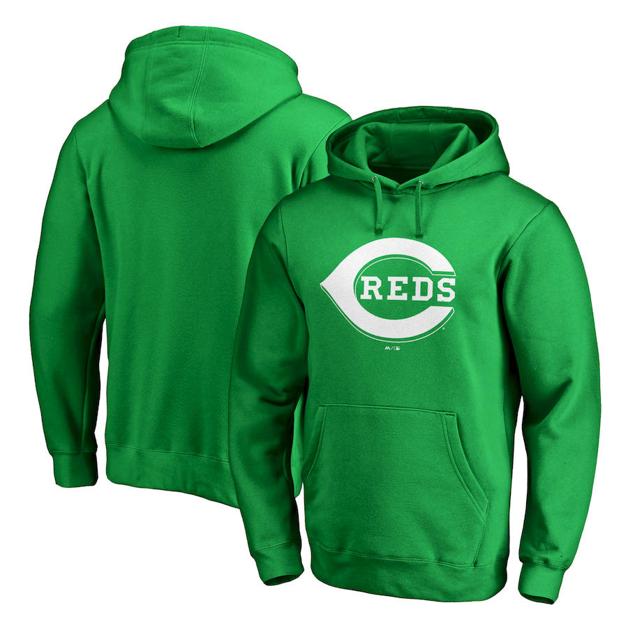 Cincinnati Reds Majestic St. Patrick's Day White Logo Pullover Hoodie Kelly Green