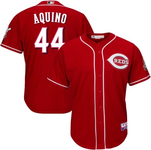 Men's Reds #44 Aristides Aquino Majestic Scarlet Alternate Official Cool Base Player Jersey Men's Reds #44 Aristides Aquino Majestic Scarlet Alternate Official Cool Base Player Jersey