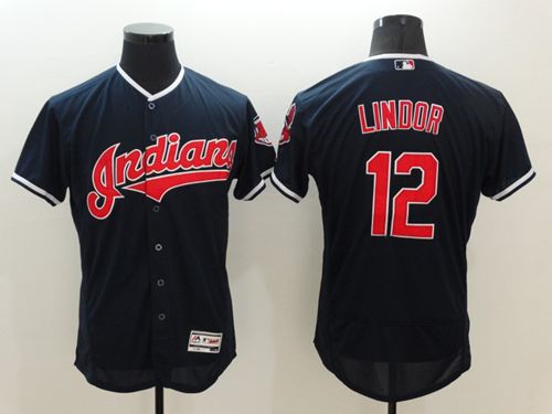 Indians #12 Francisco Lindor Navy Blue Flexbase Authentic Collection Stitched MLB Jersey