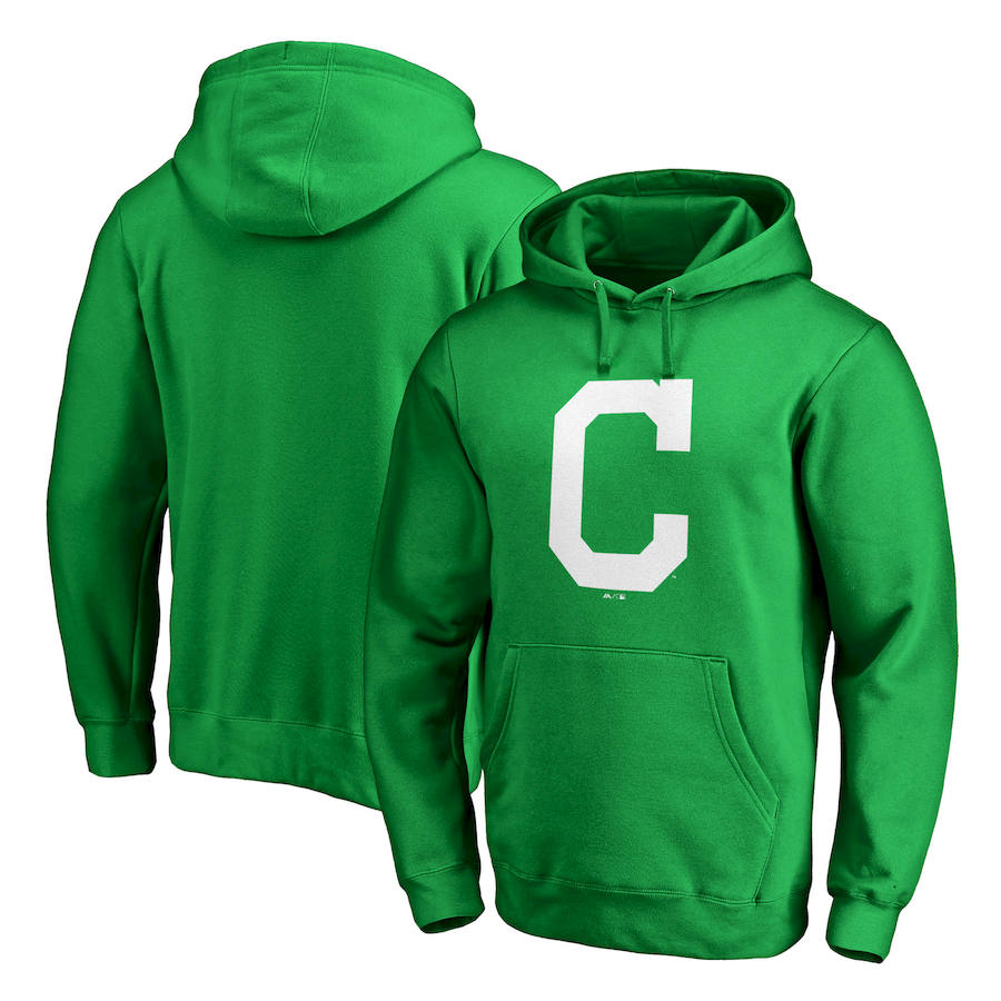 Cleveland Indians Majestic St. Patrick's Day White Logo Pullover Hoodie Kelly Green