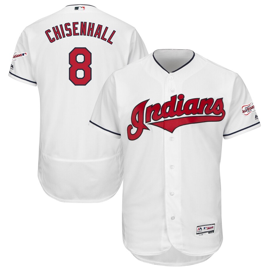 Cleveland Indians #8 Lonnie Chisenhall Majestic Home 2019 All-Star Game Patch Flex Base Player Jersey White