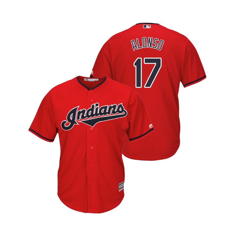 Indians #17 Yonder Alonso Scarlet Alternate 2019 Cool Base Stitched MLB Jersey