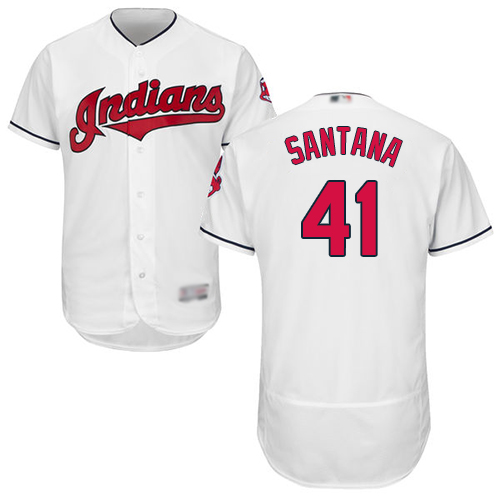 Indians #41 Carlos Santana White Flexbase Authentic Collection Stitched MLB Jersey