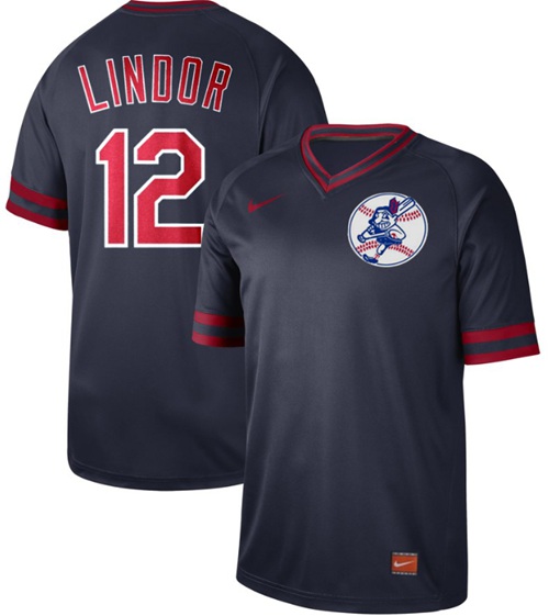 Nike Indians #12 Francisco Lindor Navy Authentic Cooperstown Collection Stitched MLB Jersey