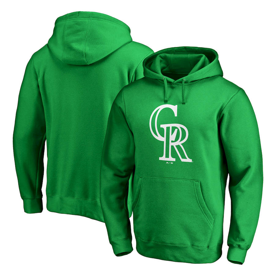 Colorado Rockies Majestic St. Patrick's Day White Logo Pullover Hoodie Kelly Green