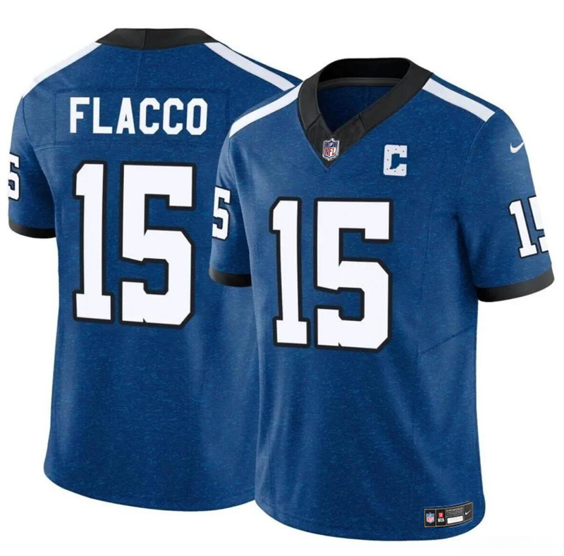 Men's Indianapolis Colts #15 Joe Flacco Blue 2024 F.U.S.E. Throwback Vapor Limited Stitched Football Jersey
