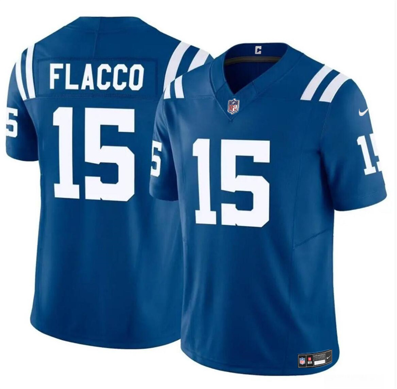 Men's Indianapolis Colts #15 Joe Flacco Blue 2024 F.U.S.E. Vapor Limited Stitched Football Jersey