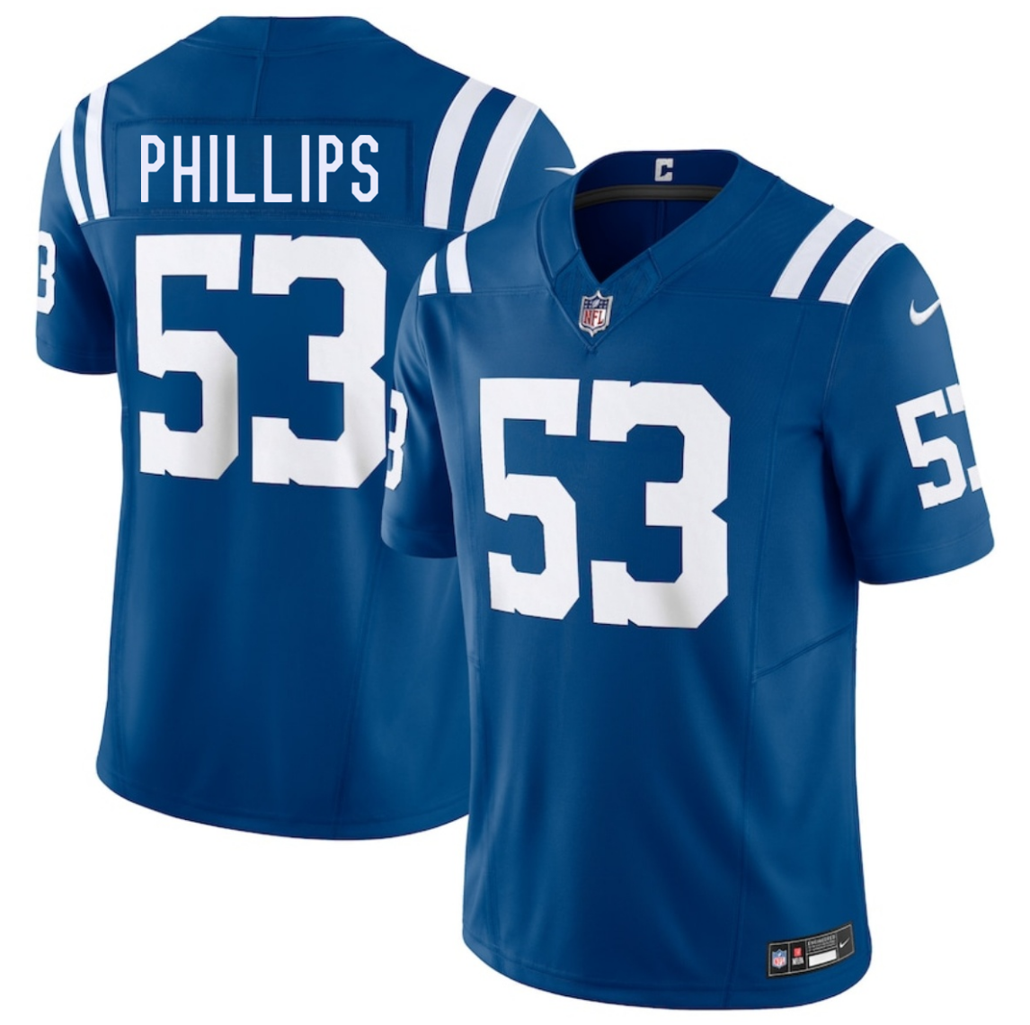 Men's Indianapolis Colts #53 Jacob Phillips Blue 2025 F.U.S.E. Vapor Limited Stitched Football Jersey Men's Indianapolis Colts #53 Jacob Phillips Blue 2025 F.U.S.E. Vapor Limited Stitched Football Jersey
