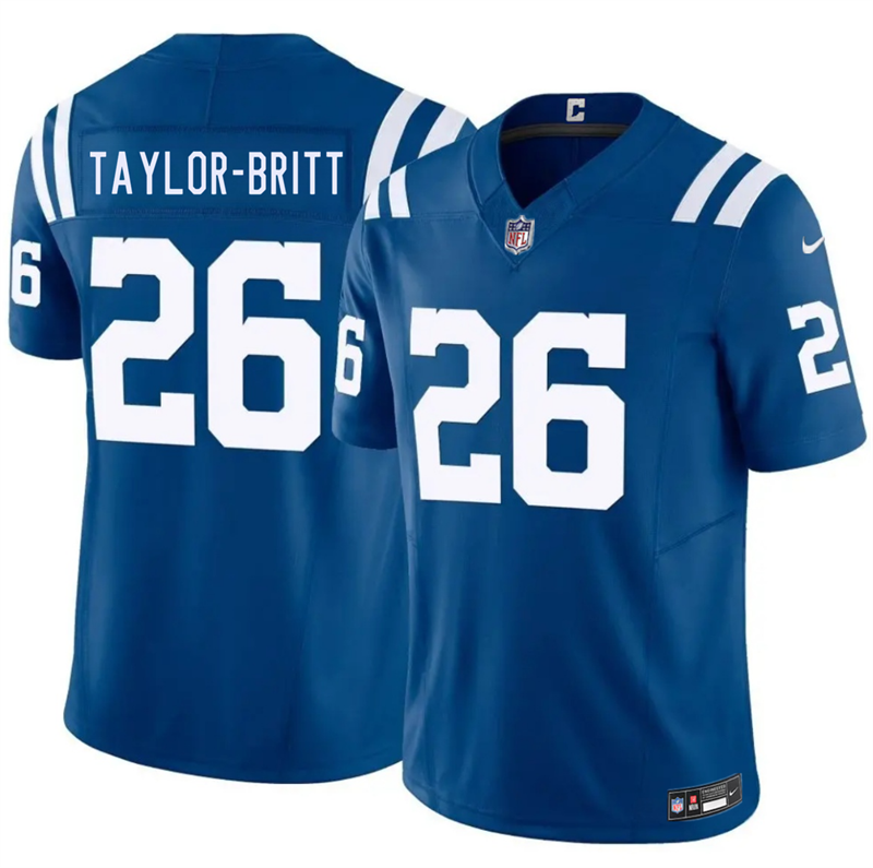 Men's Indianapolis Colts #26 Cam Taylor-Britt Blue 2026 F.U.S.E. Vapor Limited Stitched Football Jersey