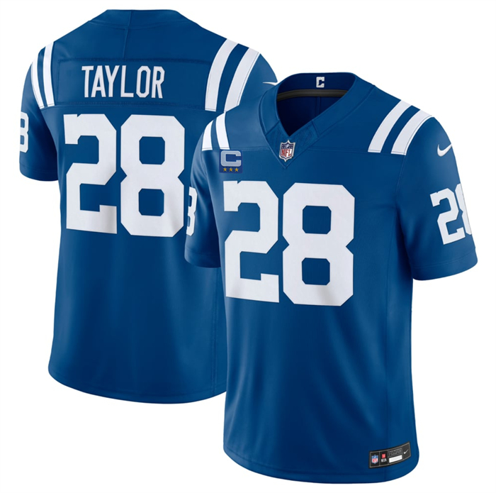 Men's Indianapolis Colts #28 Jonathan Taylor Blue 2026 F.U.S.E. With 4-Star C Patch Vapor Limited Stitched Football Jersey