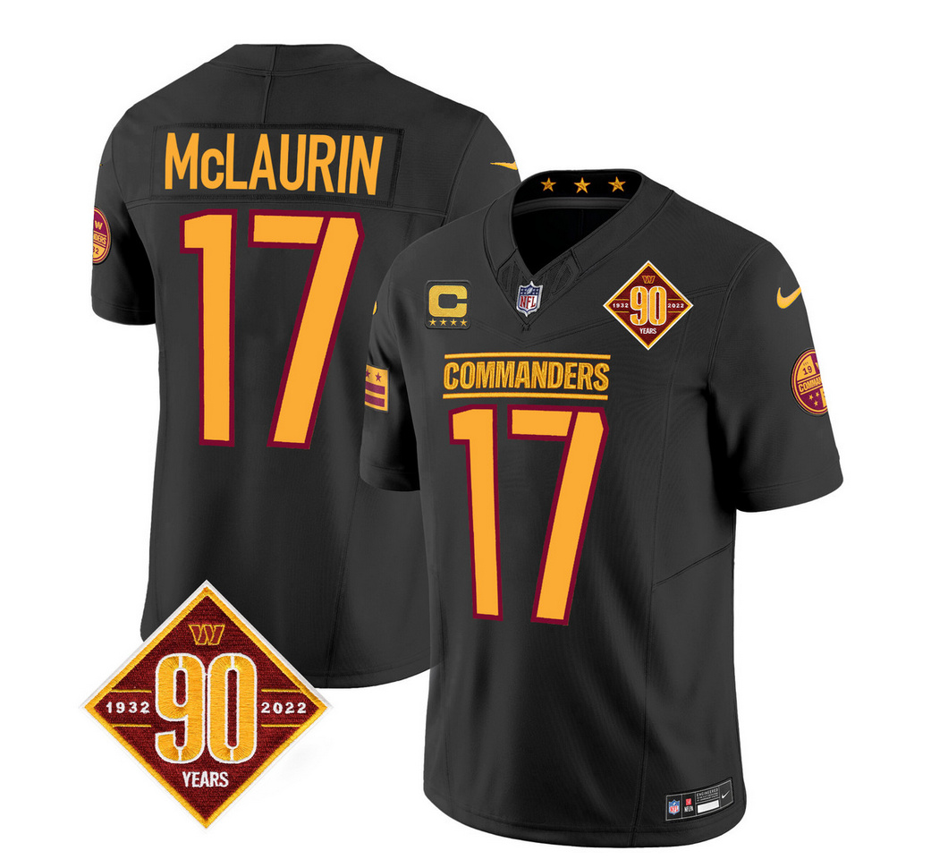 Men's Washington Commanders #17 Terry McLaurin Black 2023 F.U.S.E. 90th Anniversary Vapor Limited Stitched Football Jersey
