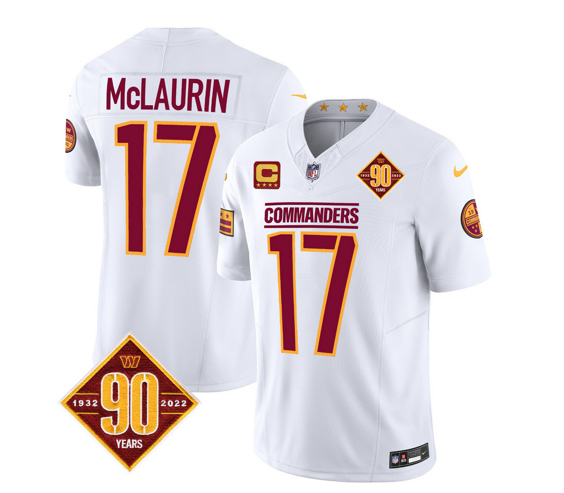 Men's Washington Commanders #17 Terry McLaurin White 2023 F.U.S.E. 90th Anniversary Vapor Limited Stitched Football Jersey