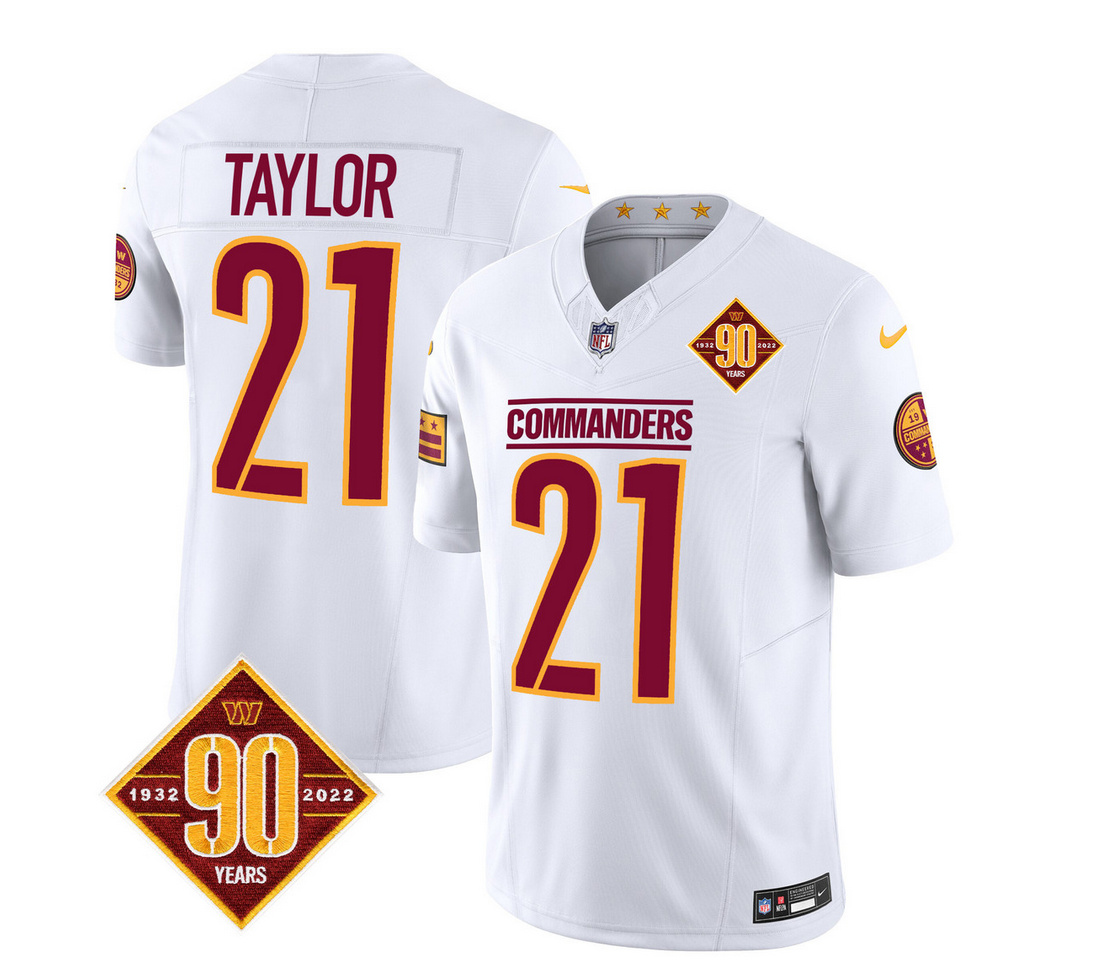 Men's Washington Commanders #21 Sean Taylor White 2023 F.U.S.E. 90th Anniversary Vapor Limited Stitched Football Jersey