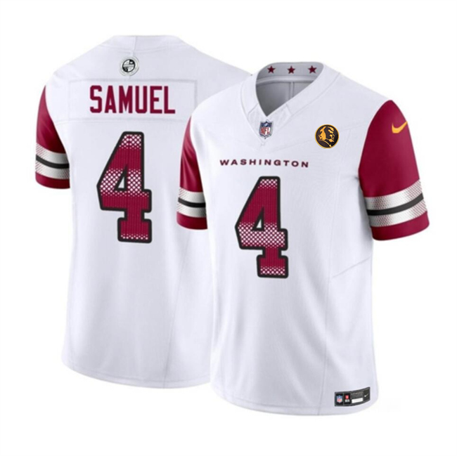 Men's Washington Commanders #4 Curtis Samuel White 2023 F.U.S.E. With John Madden Patch Vapor Limited Stitched Football Jersey