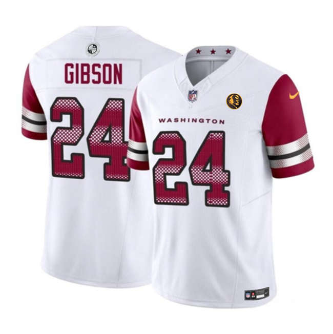 Men's Washington Commanders #24 Antonio Gibson White 2023 F.U.S.E. With John Madden Patch Vapor Limited Stitched Football Jersey
