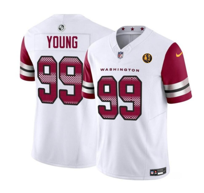 Men's Washington Commanders #99 Chase Young White 2023 F.U.S.E. With John Madden Patch Vapor Limited Stitched Football Jersey