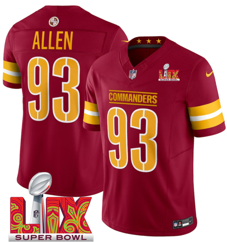 Men's Washington Commanders #93 Jonathan Allen Burgundy F.U.S.E. 24/25 Super Bowl LIX Vapor Untouchable Limited Stitched Football Jersey Men's Washington Commanders #93 Jonathan Allen Burgundy F.U.S.E. 24/25 Super Bowl LIX Vapor Untouchable Limited Stitched Football Jersey
