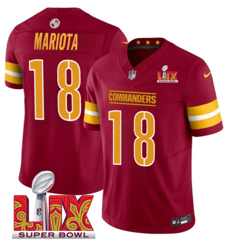 Men's Washington Commanders #18 Marcus Mariota Burgundy F.U.S.E. 24/25 Super Bowl LIX Vapor Untouchable Limited Stitched Football Jersey