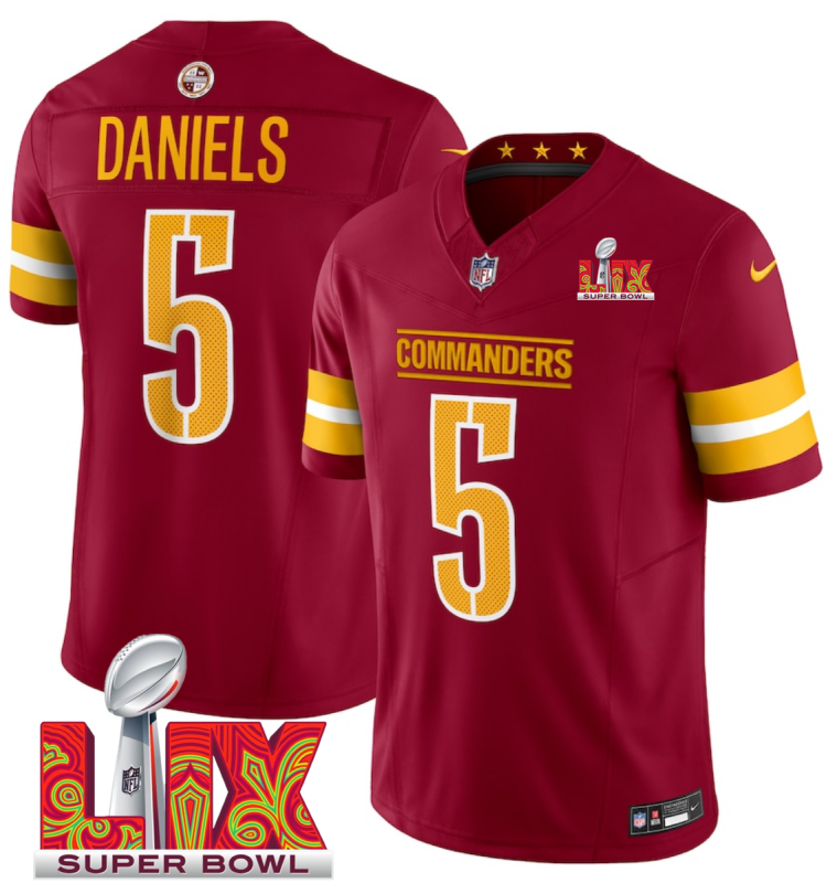 Men's Washington Commanders #5 Jayden Daniels Burgundy F.U.S.E. 24/25 Super Bowl LIX Vapor Untouchable Limited Stitched Football Jersey