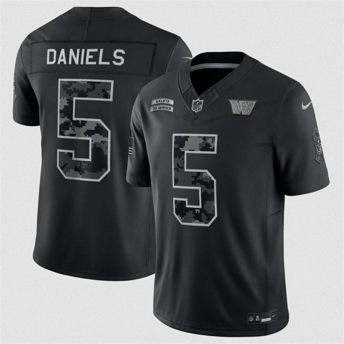 Men's Washington Commanders #5 Jayden Daniels Black F.U.S.E. 2026 Salute to Service Limited Stitched Football Jersey