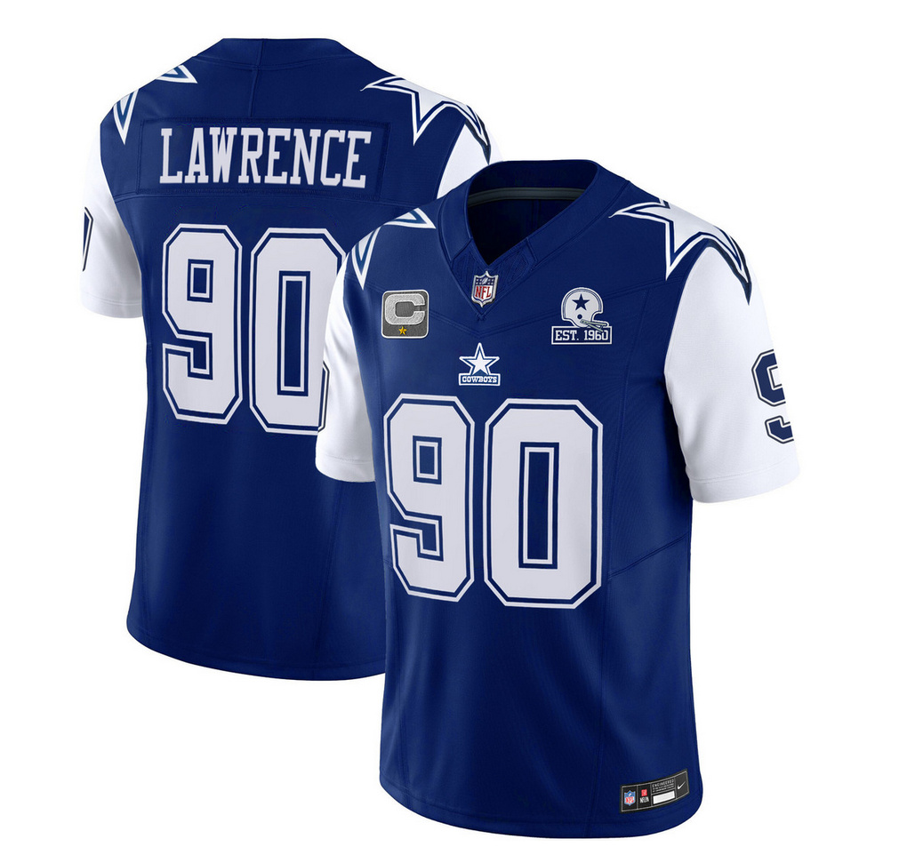 Men's Dallas Cowboys #90 DeMarcus Lawrence Navy 2023 F.U.S.E. With 1960 Patch Vapor Limited Stitched Football Jersey