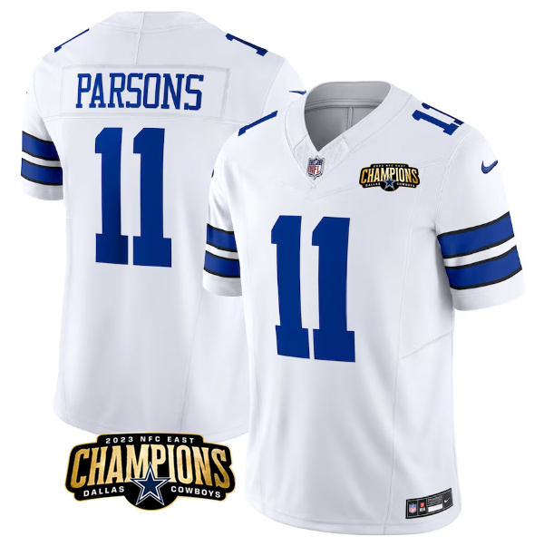 Men's Dallas Cowboys #11 Micah Parsons White 2023 F.U.S.E. NFC East Champions Patch Stitched Football Jersey