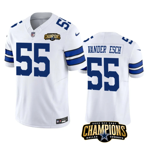 Men's Dallas Cowboys #55 Leighton Vander Esch White 2023 F.U.S.E. NFC East Champions Patch Stitched Football Jersey