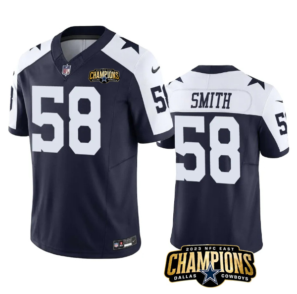 Men's Dallas Cowboys #58 Mazi Smith Navy/White 2023 F.U.S.E. NFC East Champions Patch Stitched Football Jersey