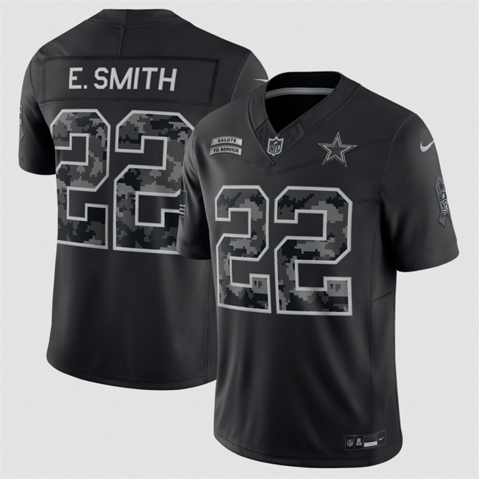 Men's Dallas Cowboys #22 Emmitt Smith Black F.U.S.E. 2026 Salute to Service Limited Stitched Football Jersey