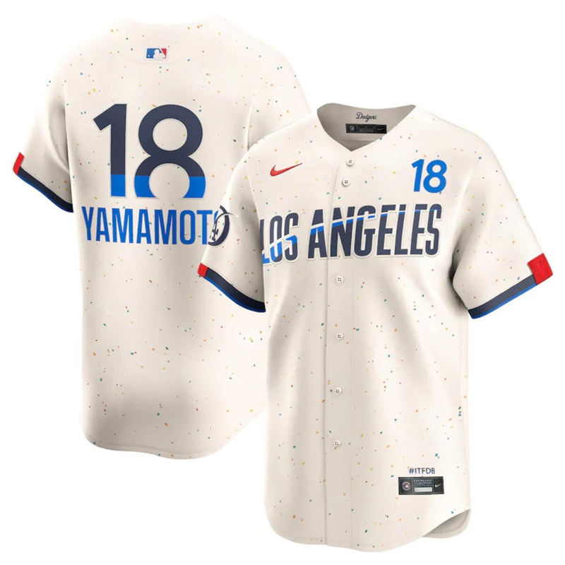 Men's Los Angeles Dodgers #18 Yoshinobu Yamamoto Cream 2024 City Connect Limited Stitched Baseball Jersey
