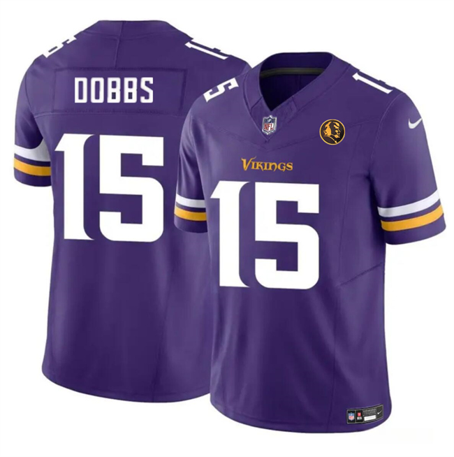 Men's Minnesota Vikings #15 Josh Dobbs Purple 2023 F.U.S.E. With John Madden Patch Vapor Limited Stitched Football Jersey