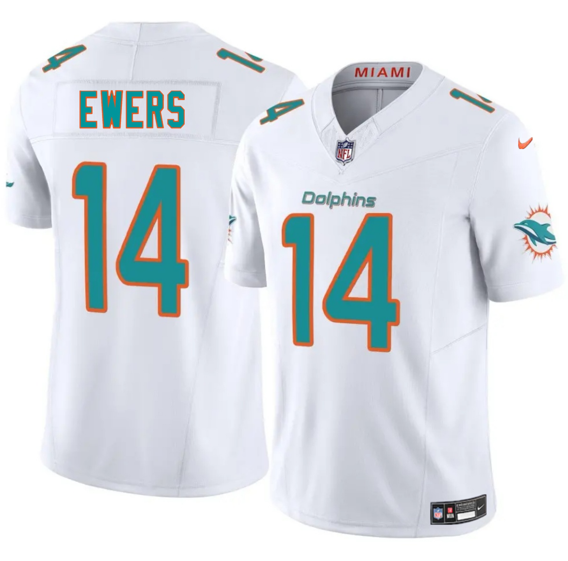 Men's Miami Dolphins #14 Quinn Ewers White 2025 Draft F.U.S.E. Vapor Limited Stitched Football Jersey Men's Miami Dolphins #14 Quinn Ewers White 2025 Draft F.U.S.E. Vapor Limited Stitched Football Jersey