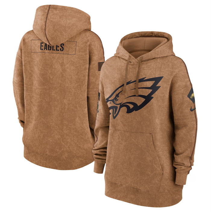 Women's Philadelphia Eagles 2023 Brown Salute to Service Pullover Hoodie(Run Small)