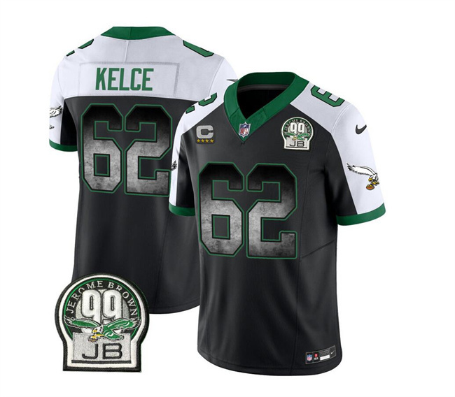 Men's Philadelphia Eagles #62 Jason Kelce Black/White 2023 F.U.S.E. With 4-star C Patch Throwback Vapor Untouchable Limited Stitched Football Jersey