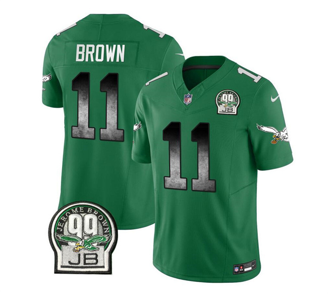 Men's Philadelphia Eagles #11 A. J. Brown Green 2023 F.U.S.E. Throwback Vapor Untouchable Limited Stitched Football Jersey