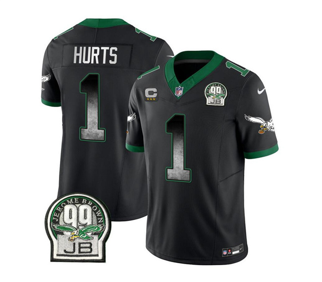 Men's Philadelphia Eagles #1 Jalen Hurts Black 2023 F.U.S.E. With 3-star C Patch Throwback Vapor Untouchable Limited Stitched Football Jersey